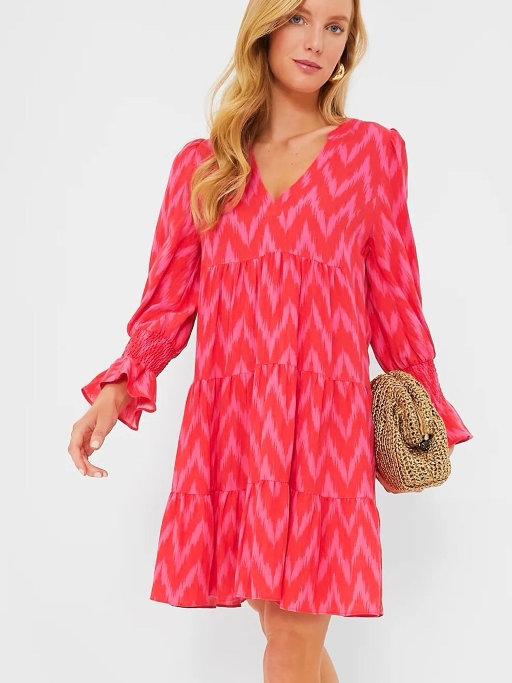 Pomander Place by Tuckernuck Pink Chevron Tiered V-Neck Dress